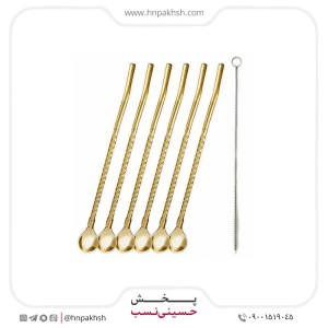 قاشق شربت نی دار طلایی 6عددی